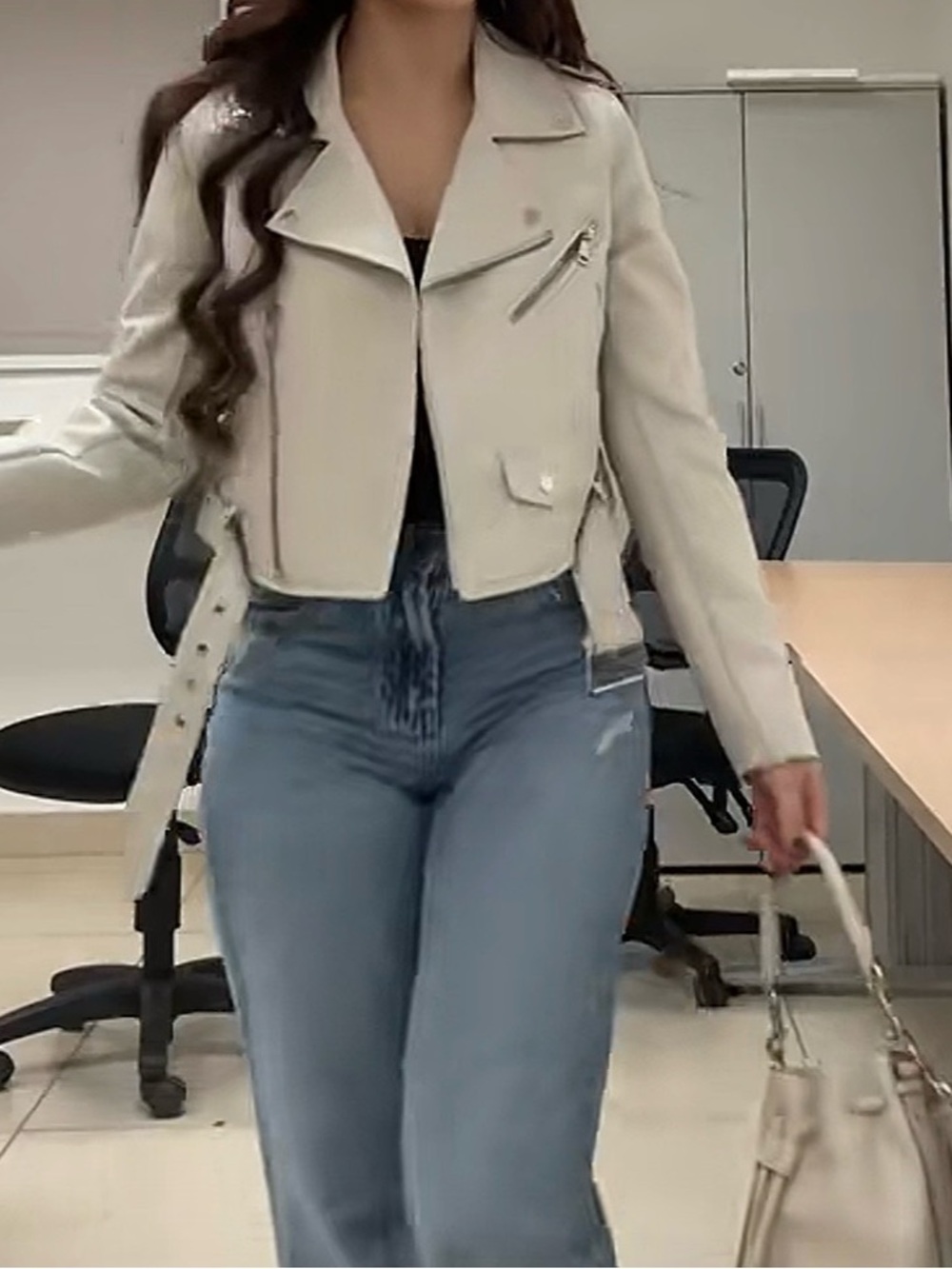 Zara Ecru Leather Jacket